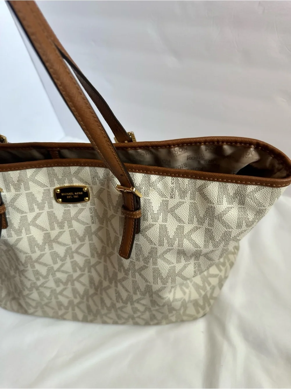 Bundle (2)Michael Kors Cream Logo Tote and Taupe Leather Hobo